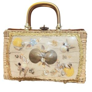 VTG 1950's Wicker Purse Lucite Handles VLV